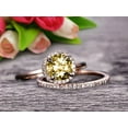 thumbnail image 1 of 6mm Round Cut 1.75 Carat Champagne Diamond Moissanite Engagement Ring Bridal Set 10k Rose Gold Art Deco Matching Wedding Band Anniversary Gift, 1 of 5