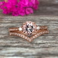 thumbnail image 1 of 6mm Round Cut 2.25 Carat Morganite Engagement Ring 10k Rose Gold Wedding Set Anniversary Ring Promise Ring Surprisingly Gift for her Curved V-Shape Matching Wedding Band, 1 of 5