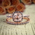 thumbnail image 1 of 6mm Round Cut 2.25 Carat Peach Pink Morganite and Black Diamond Moissanite Engagement Bridal Wedding Ring Set with 18k Gold Plating, 1 of 5