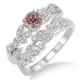 thumbnail image 1 of 6mm Round Cut 2.50 Ct Morganite Bridal Set Antique Flower Design on 10k White Gold, 1 of 3