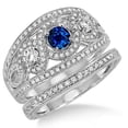thumbnail image 1 of 6mm Round Cut 2.75 Carat Blue Sapphire And Moissanite Diamond Engagement Ring Trilogy Set Ring On 10k White Gold, 1 of 2