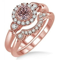 6mm Round Cut 2 Carat Morganite and Diamond Moissanite Engagement Ring in 10K Rose Gold