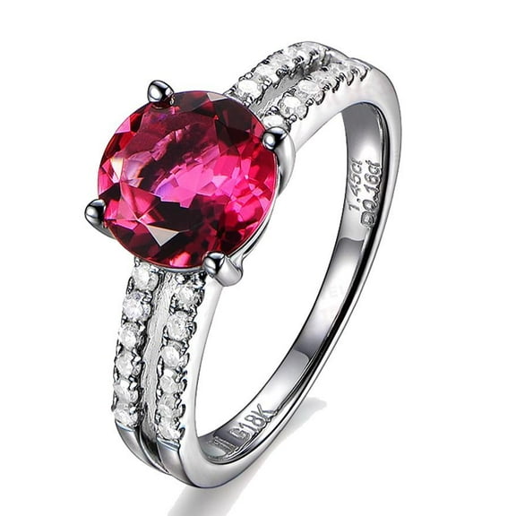 6mm Round Cut 2 Carat Red Ruby And Moissanite Diamond Engagement Ring in 10k White Gold