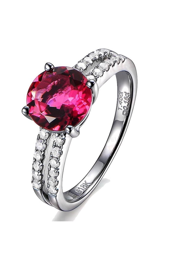 6mm Round Cut 2 Carat Red Ruby And Moissanite Diamond Engagement Ring in 10k White Gold