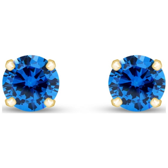 AFFY 6mm Round Cut Simulated Blue Topaz Stud Earrings in 14k Yellow Gold Over Sterling Silver