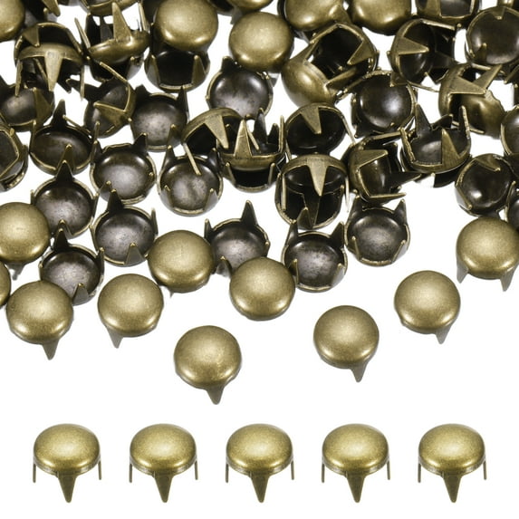 6mm Round Dome Rivet, 180 Pcs Metal 4 Claw Spike Spot Stud Punk Rock Rivet Nailhead for DIY Leather Crafting for Decor Repair Clothing Belts Bags Shoes, Bronze