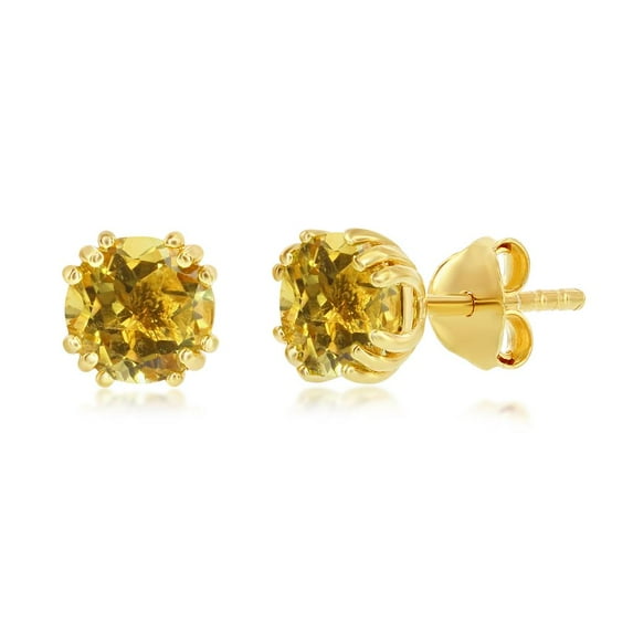 6mm Round Gemstone Birthstone Stud Earrings | 14K Gold Plated Sterling Silver Jewelry for Women or Teens-Citrine