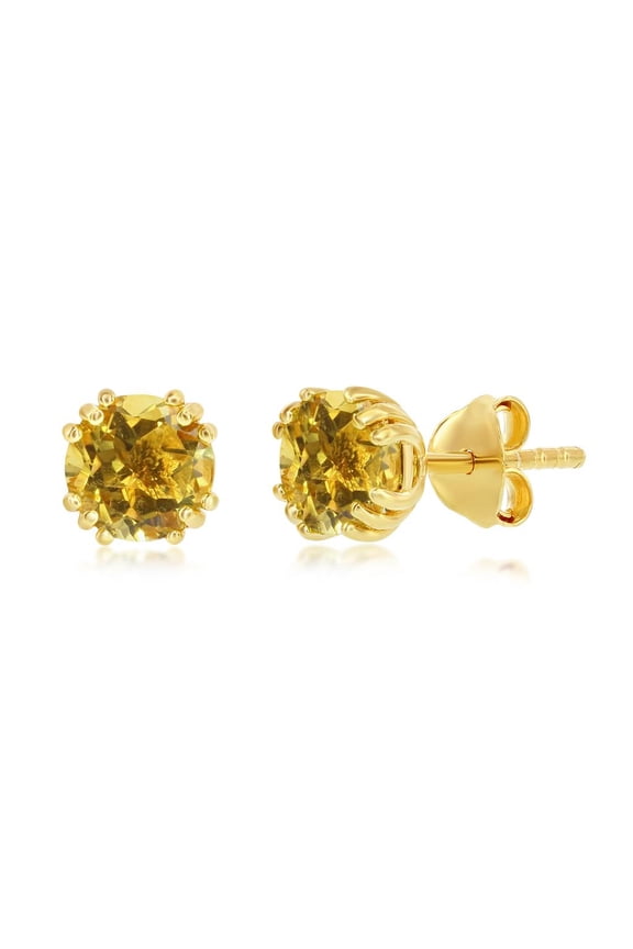 6mm Round Gemstone Birthstone Stud Earrings | 14K Gold Plated Sterling Silver Jewelry for Women or Teens-Citrine