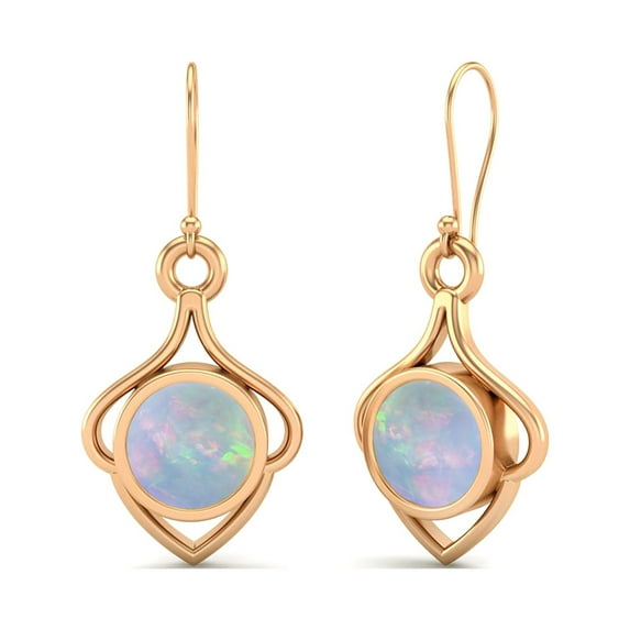 6mm Round Opal 925 Sterling Silver Rose Vermeil Wire Dainty Women Valentines Day Gifts Engagement Earrings