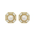 thumbnail image 1 of 6mm Round Pearl Hexagon Minimal Women Valentines Day Gifts Stud Earrings 925 Sterling Silver Gold Vermeil, 1 of 4