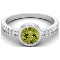 6mm Round Peridot 925 Sterling Silver Solitaire Side Accents Women Valentines Day Gifts Ring
