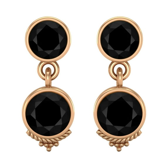6mm Round Shape Black Spinel 925 Sterling Silver Rose Vermeil Dangle Valentines Day Gifts Women Earring Bohemian Jewelry