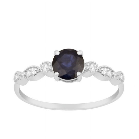 6mm Round Shape Blue Sapphire 925 Sterling Silver Solitaire Women Promise Ring