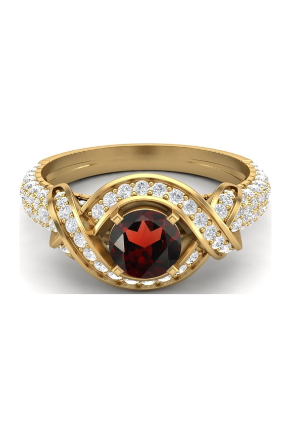 6mm Round Shape Garnet Gemstone 925 Sterling Silver Gold Vermeil Solitaire Valentines Day Gifts Ring