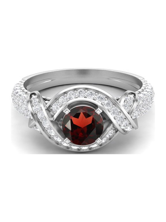 6mm Round Shape Garnet Gemstone 925 Sterling Silver Solitaire Valentines Day Gifts Ring
