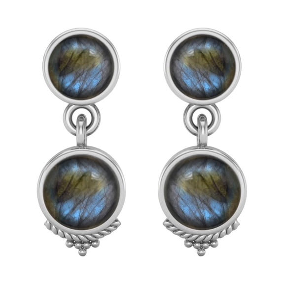 6mm Round Shape Labradorite 925 Sterling Silver Dangle Valentines Day Gifts Women Earring Bohemian Jewelry