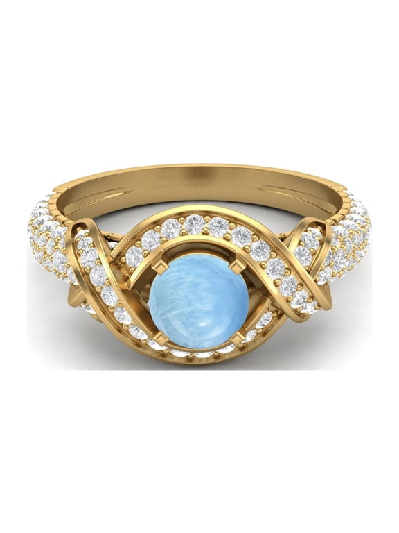 6mm Round Shape Larimar Gemstone 925 Sterling Silver Gold Vermeil Solitaire Valentines Day Gifts Ring