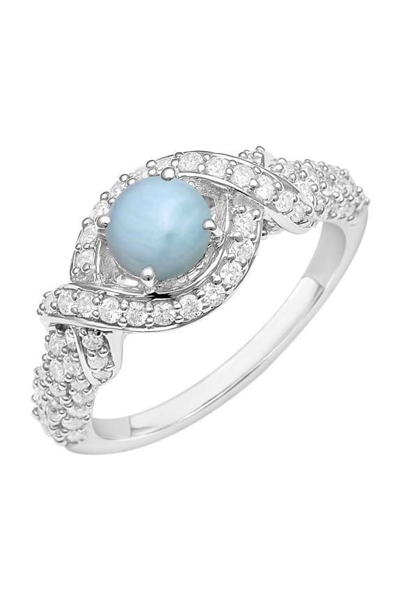 6mm Round Shape Larimar Gemstone 925 Sterling Silver Solitaire Twisted Anniversary Women Ring
