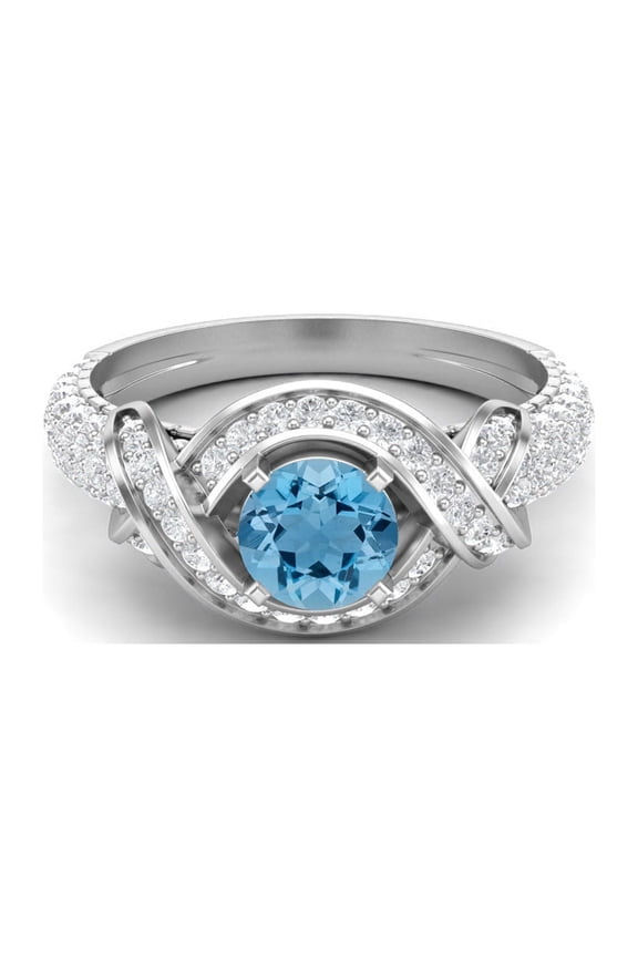 6mm Round Shape Swiss Blue Topaz 925 Sterling Silver Solitaire Valentines Day Gifts Ring