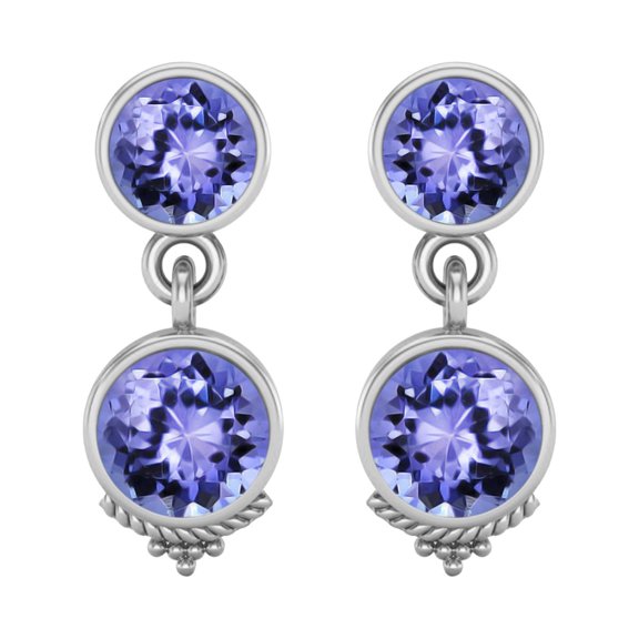 6mm Round Shape Tanzanite 925 Sterling Silver Dangle Valentines Day Gifts Women Earring Bohemian Jewelry