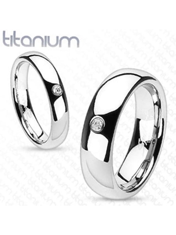 6mm Round Solitaire CZ Centered Dome Band Men's Ring Solid Titanium (SIZE: 11)