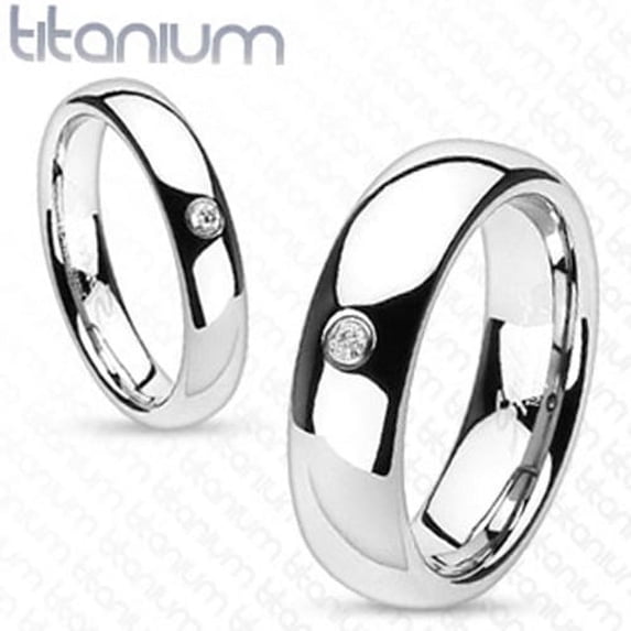 6mm Round Solitaire CZ Centered Dome Band Men's Ring Solid Titanium (SIZE: 9)