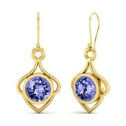 6mm Round Tanzanite 925 Sterling Silver Gold Vermeil Wire Dainty Women Mother's Day Gift Engagement Earrings