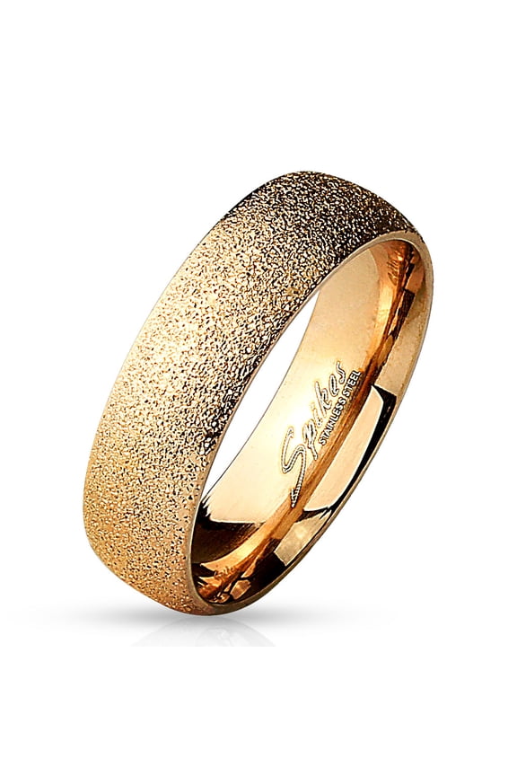 6mm Sand Sparkle Finish Dome Surface Rose Gold IP 316L Stainless Steel Ring (SIZE: 5)
