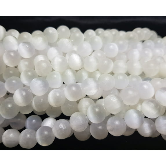 6mm Selenite Crystal Smooth Round Beads 15 Inch Strand Genuine Gemstone Natural Jewelry Making