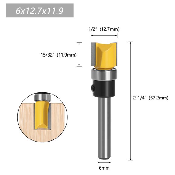 6mm Shank Flush Trim Router Straight End Mill For Woodworking Bearing 1/2IN