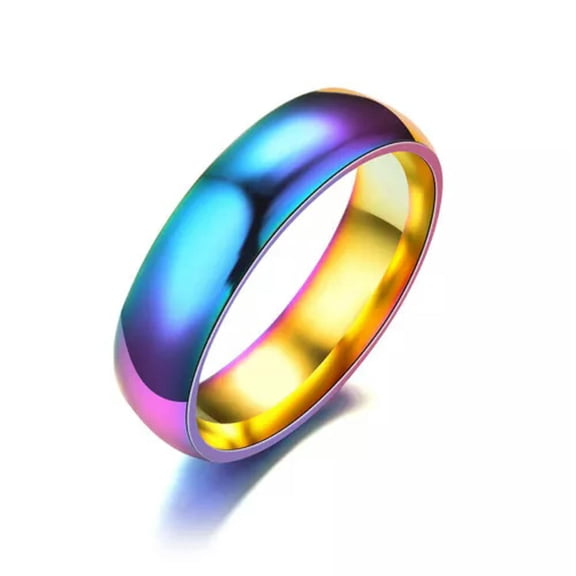 6mm Silver/Blue/Rose Gold/Rainbow Titanium Steel Band Men Women's Ring Size 6-12