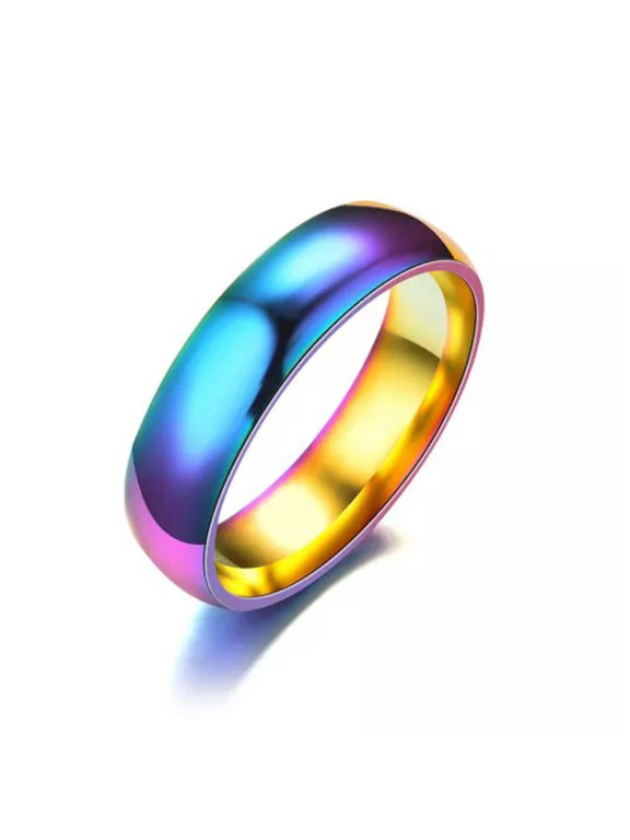6mm Silver/Blue/Rose Gold/Rainbow Titanium Steel Band Men Women's Ring Size 6-12
