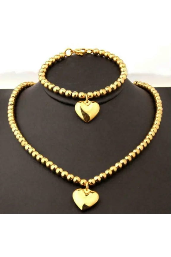 6mm Silver Gold Beads Chain Heart Stainless Steel Men Women Necklace Bracelet Se