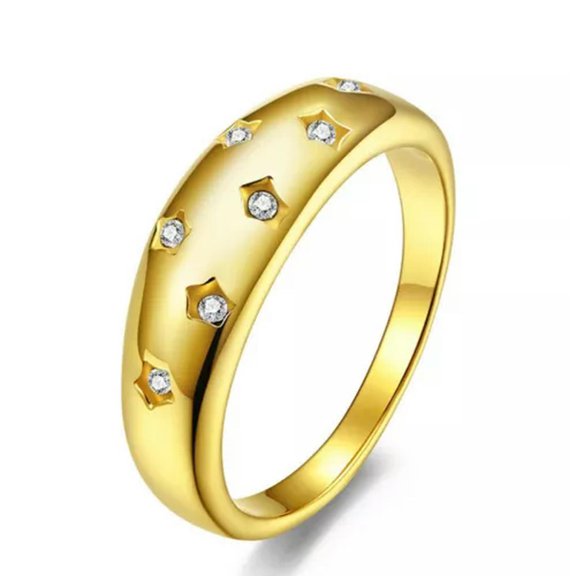 6mm Silver Gold Black Band Women's Titanium Steel White Cz Wedding Ring Size 6-8