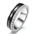 thumbnail image 1 of 6mm Silver Rhinestone Cz Band Men's Stainless Steel Black Ring Size 7-11, 1 of 7