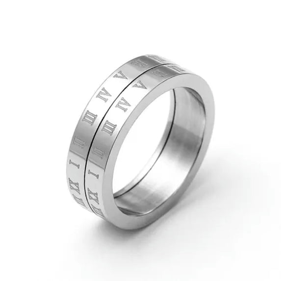 6mm Silver Roman Numerals Spinner Band Women's Titanium Steel Party Ring Sz 6-10