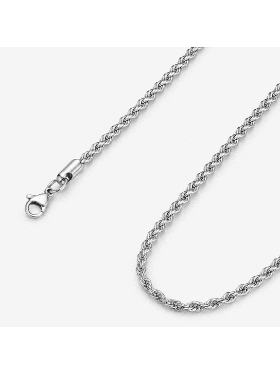 6mm Silver Tone Rope Chain Necklace,70cm Twisted Chain for Men Women, Polished Fashion Necklace with Lobster Clasp