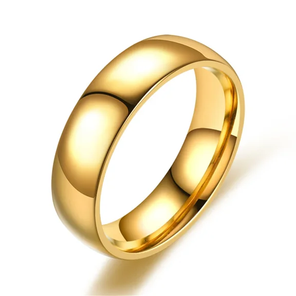 6mm Simple Ring Classic Smooth 14K Yellow Gold Wedding Engagement Rings For Women and Men Jewelry