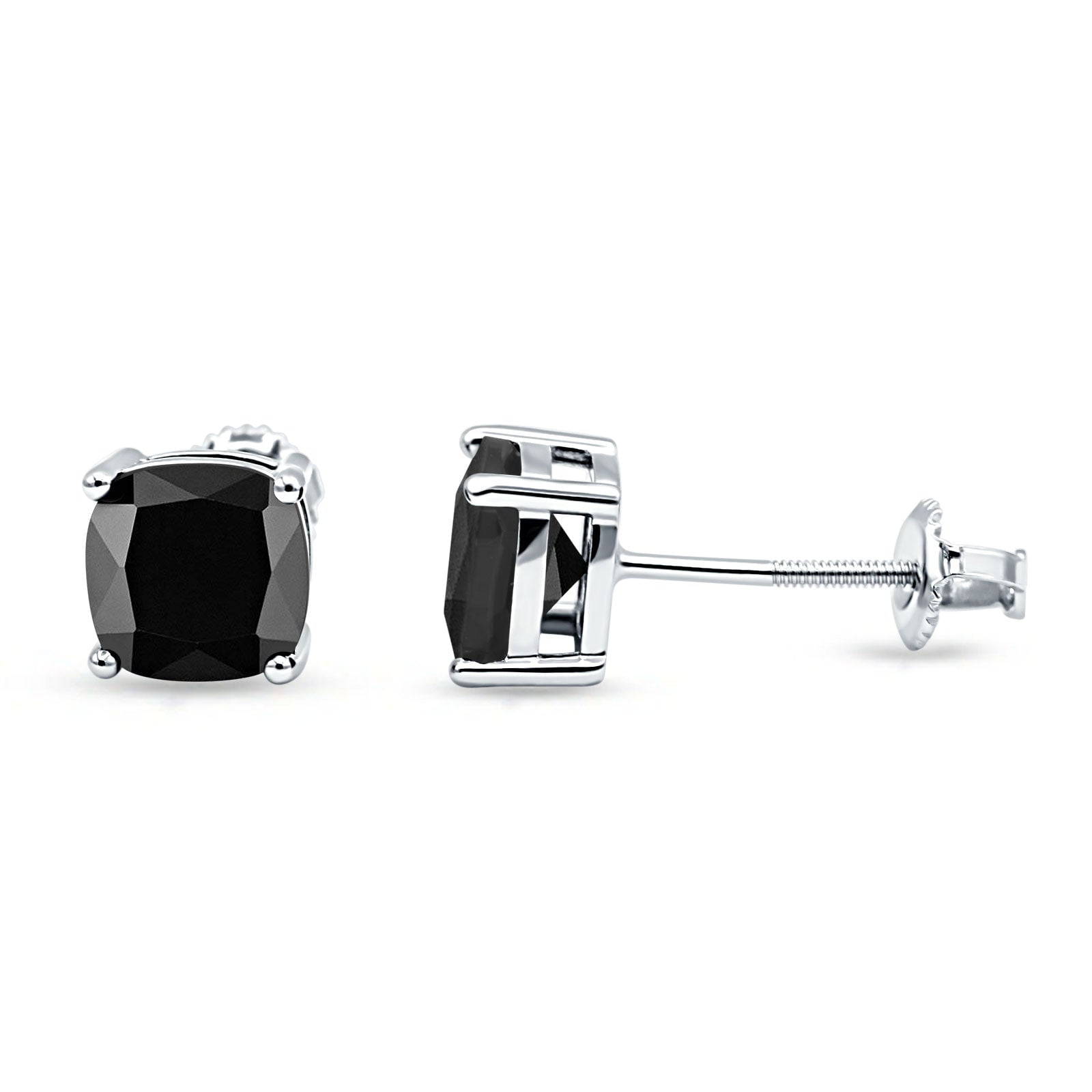 6mm Solitaire Screw Back Stud Earring Cushion-Cut CZ Solid 925 Sterling Silver
