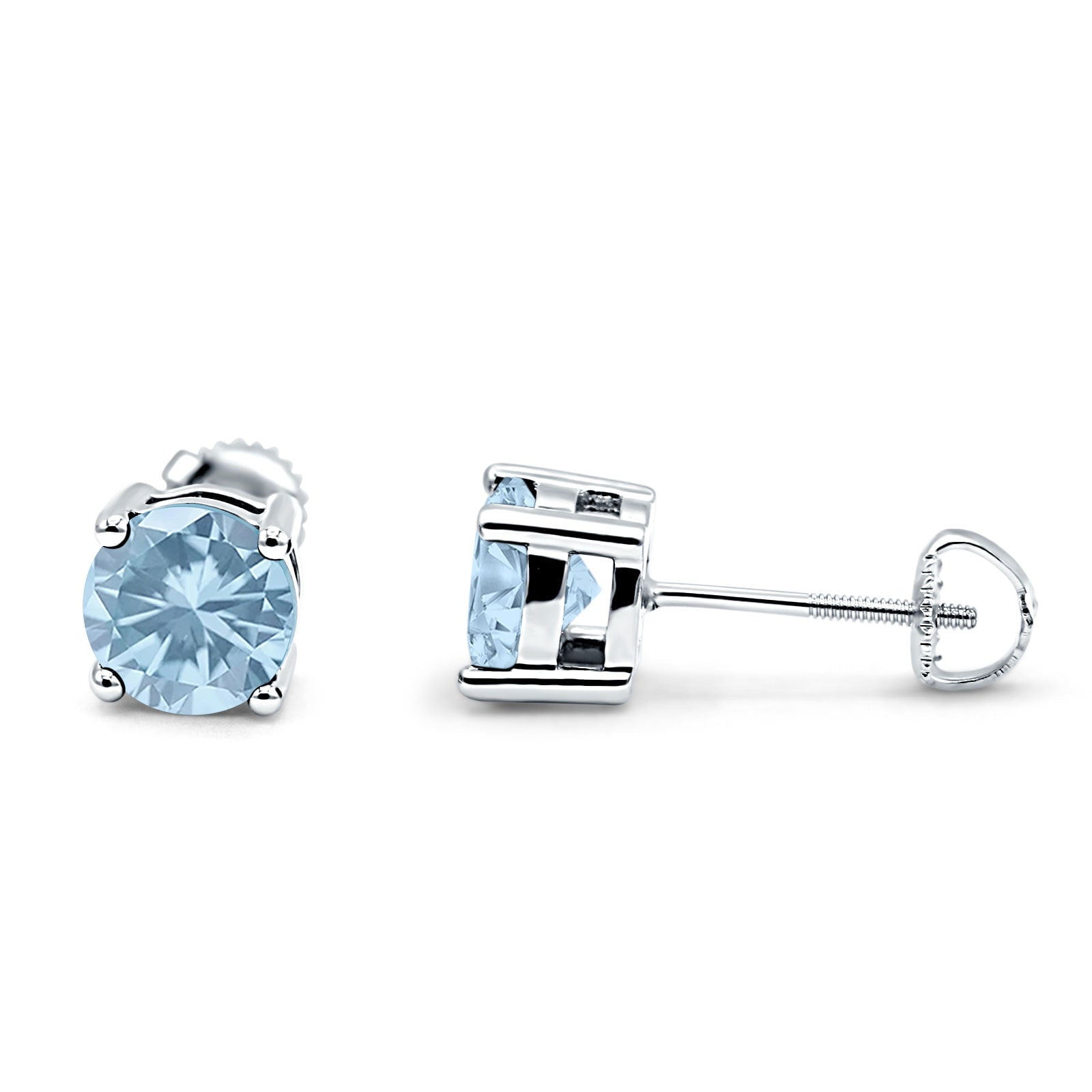 6mm Solitaire Screw Back Stud Earring Round Simulated CZ Solid 925 Sterling Silver