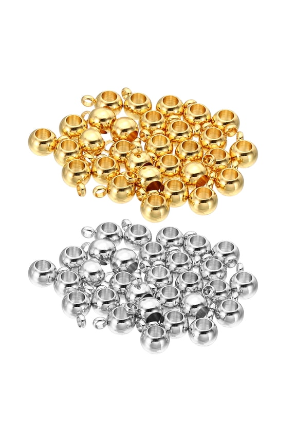 6mm Spacer Bead, 60pcs Bail Bracelet Charm Spacer Beads Bail Tube Beads Pendant Hanger Links Connector Tube Charm Stainless Steel, Gold Silver