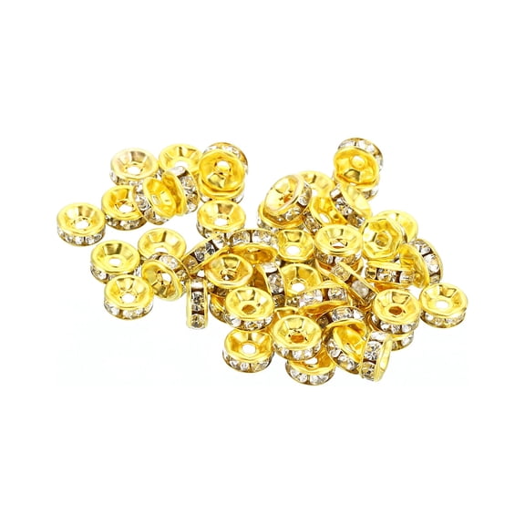Uxcell 6mm Spacer Beads, 100Pcs Bead Spacers Rhinestone Round Bulk Beads for Jewelry Making Bracelets, Gold