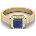 thumbnail image 1 of Mooneye 6mm Square Blue Sapphire Halo Accent 925 Sterling Silver Gold Vermeil Women Wedding Ring, 1 of 3
