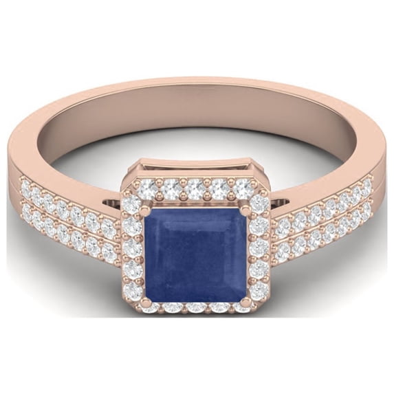 Mooneye 6mm Square Blue Sapphire Halo Accent 925 Sterling Silver Rose Vermeil Women Wedding Ring