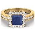 thumbnail image 1 of 6mm Square Blue Sapphire Solitaire Accent 925 Sterling Silver Gold Vermeil Women Mother's Day Gift Ring, 1 of 3
