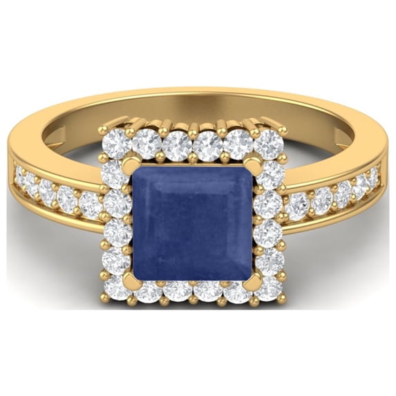 6mm Square Blue Sapphire Solitaire Accent 925 Sterling Silver Gold Vermeil Women Mother's Day Gift Ring