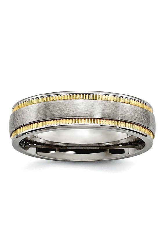6mm Stainless Steel Brushed and Polished Yellow Ip Plated Band Ring Size 13 Ring for Women and Men