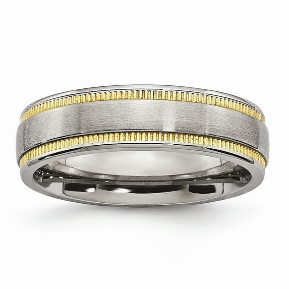 6mm Stainless Steel Brushed and Polished Yellow Ip-plated Band Ring - Size 12.5