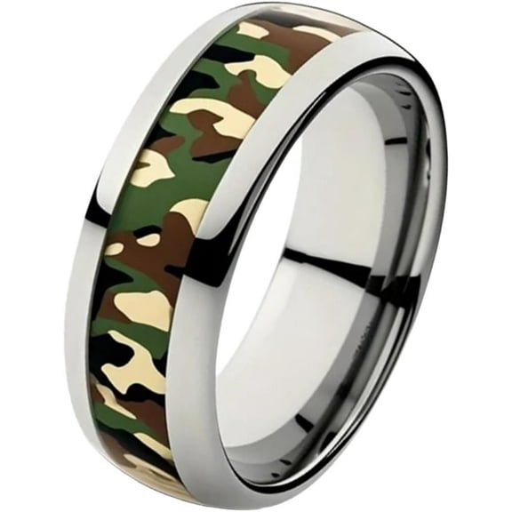 6mm Stainless Steel Camouflage Wedding Band Anniversary Statement Promise Biker Ring