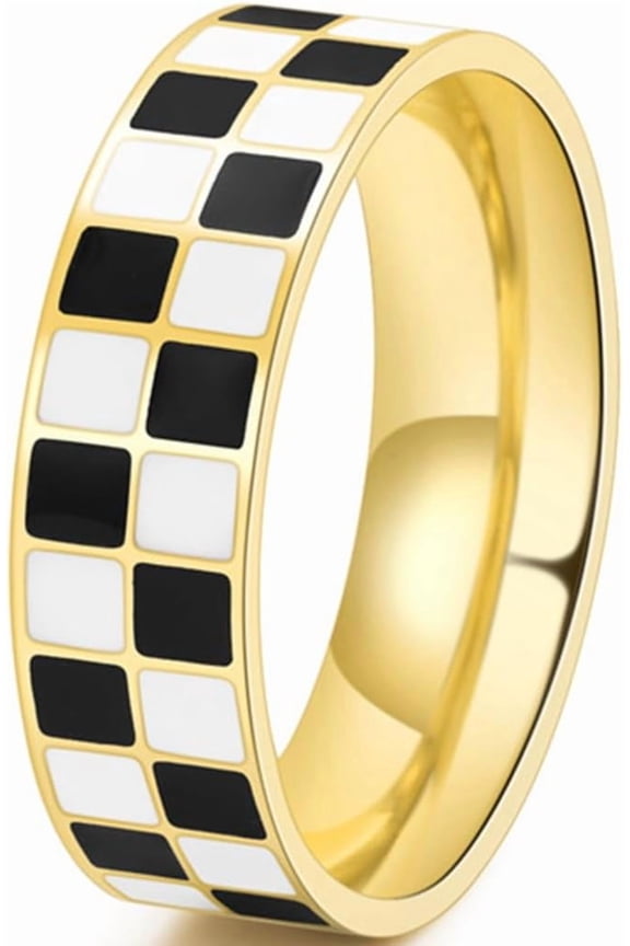 6mm Stainless Steel Checkerboard Chess Pattern Wedding Band Biker Statement Ring